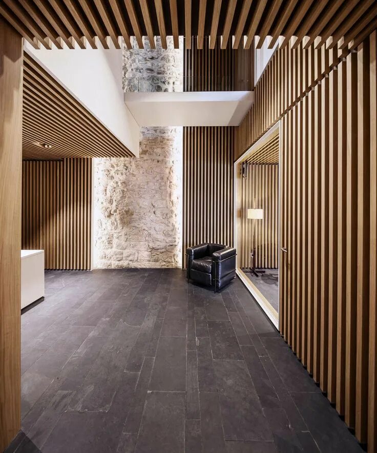 Реечные стены в интерьере фото Pin by Cuahutemoc N\u00E1poles on Celosías Lobby design, Interior architecture, 