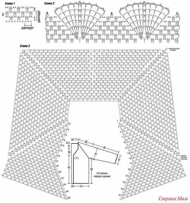 Реглан крючком схема и описание Ажурный жакет реглан крючком. Crochet diagram, Diy crafts crochet, Sweater croch