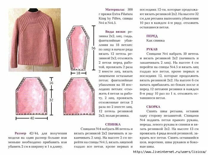 Реглан спицами снизу модели со схемами Женские свитера, Пуловер, Модели