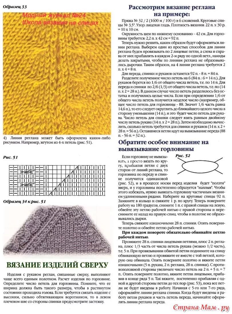 Реглан спицами узоры со схемами Оформление линии реглана при вязании сверху