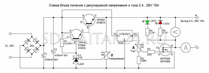 Регулировка напряжения схема своими руками Блок питания с регулировкой тока и напряжения своими руками Electronic circuit p