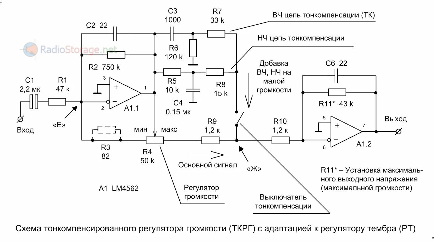 Регулятор громкости для усилителя схема Тонкомпенсированный регулятор громкости с адаптацией к регулятору тембра