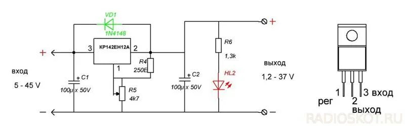 Регулятор напряжения 12 вольт схема подключения Ответы Mail.ru: как в данной схеме ограничить напряжение на выходе до 10 В