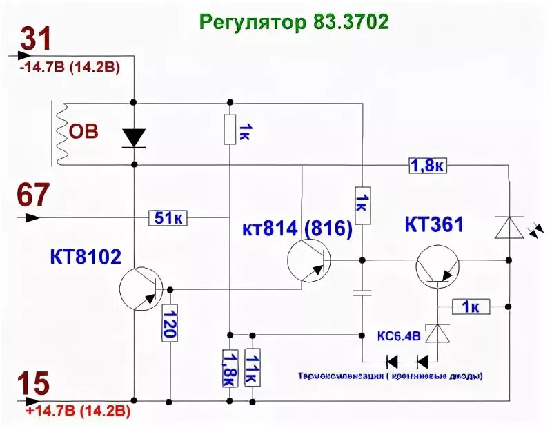 Регулятор напряжения генератора 67.3702 схема подключения характеристики 3702 01 регулятор напряжения схема подключения