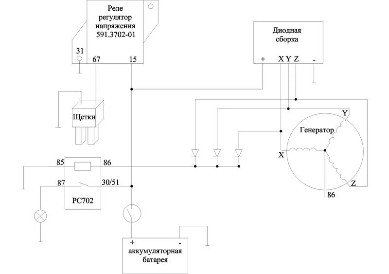 Регулятор напряжения генератора 67.3702 схема подключения характеристики Схема зарядки мотоцикла: найдено 81 картинок