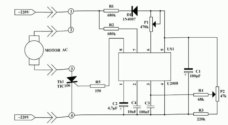 Регулятор оборотов двигателя зернодробилки схема подключения регулятор- стабилизатор оборотов коллекторного двигателя на микросхеме u2008 схе