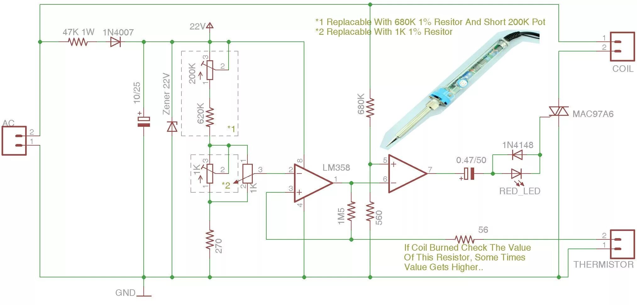 Регулятор температуры паяльника своими руками схема Soldering iron current and temperature contol, showing where issues can arise. E