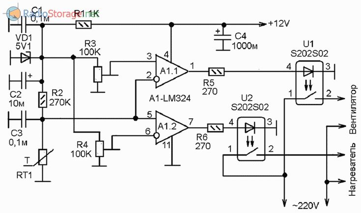 Регулятор температуры ш4528 схема принципиальная электрическая Устройство управления нагревателем и вентилятором (LM324, S202S02) Вентилятор, У
