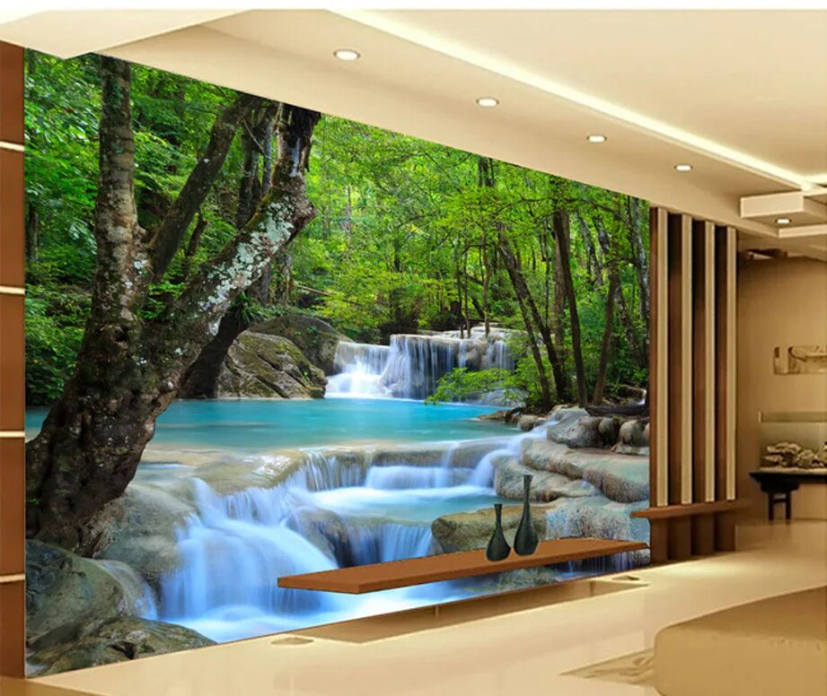 Реки на стене в интерьере 3 d mural wallpaper fashion dream Hd jungle river waterfall background wall deco