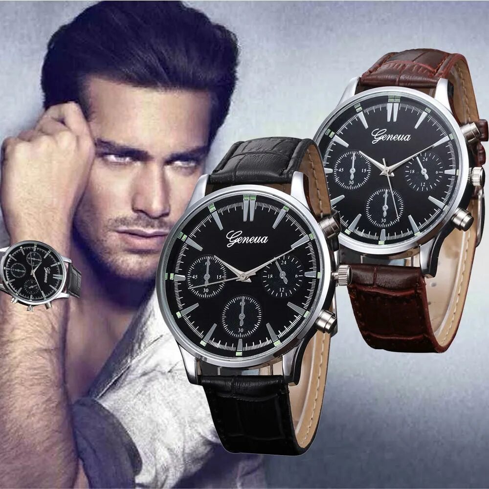 Реклама часов фото Mens Retro Design Leather Band Analog Alloy Quartz Wrist Watch - купить по низки