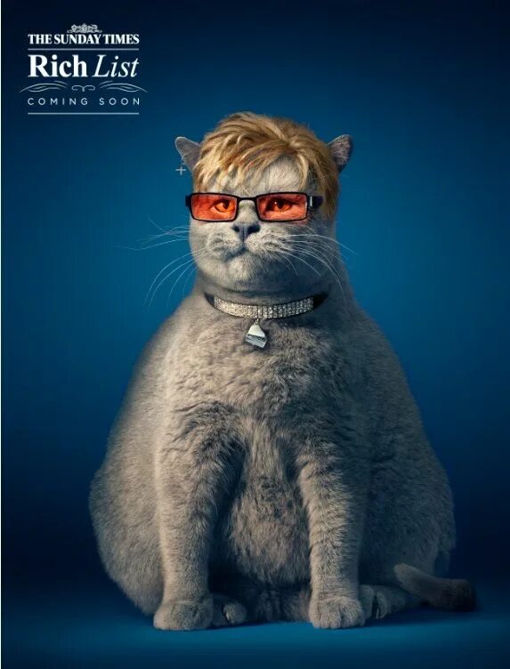 Реклама фото кот Simon Cowell, Sir Elton John and Sir Richard Branson get fat-cat makeover for Th