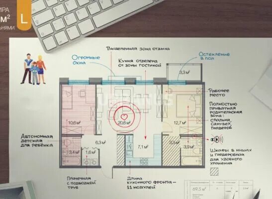 Реклама планировка квартиры ЖК "LEGENDA на Дальневосточном 12 к1" от официального застройщика Legenda Intell