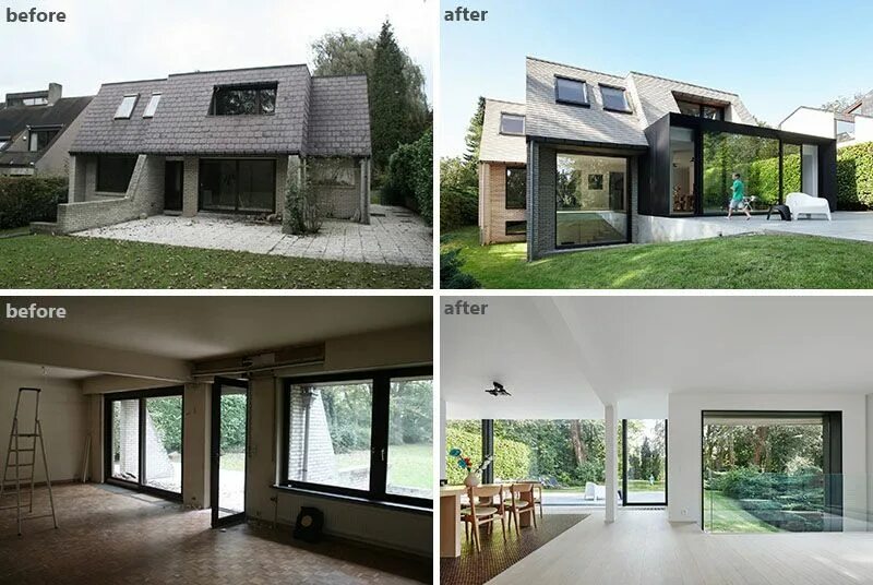 Реконструкция дома примеры работ BEFORE and AFTER - The Renovation And Extension Of A Flemish Villa Exterior remo