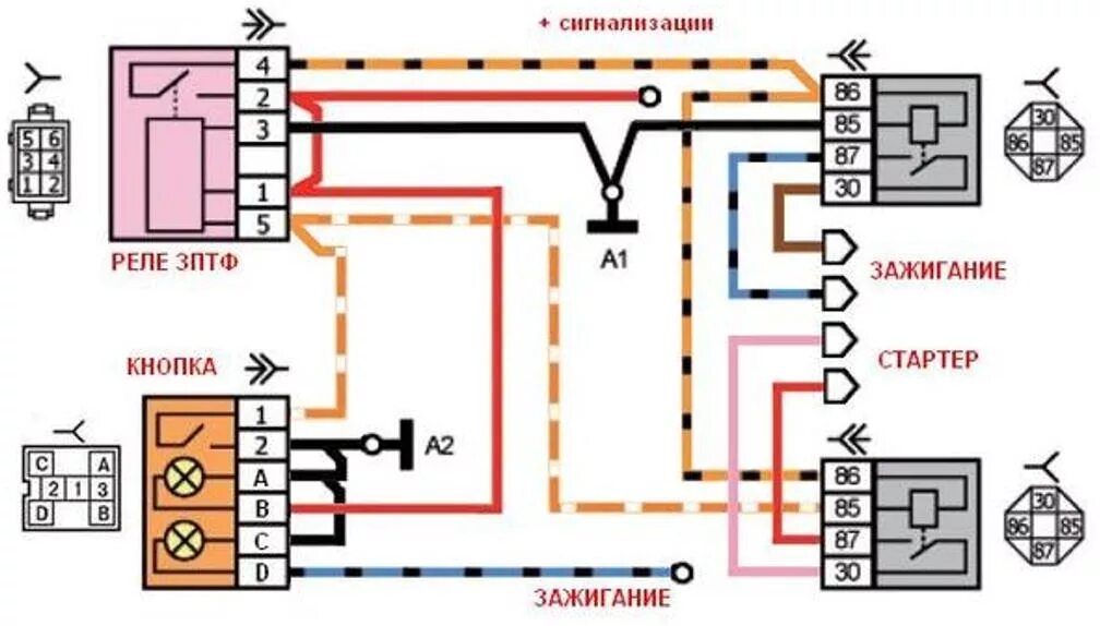 Реле 2114 3747610 схема подключения СТАРТ-СТОП с кнопки - Lada 2109, 1,3 л, 1988 года тюнинг DRIVE2