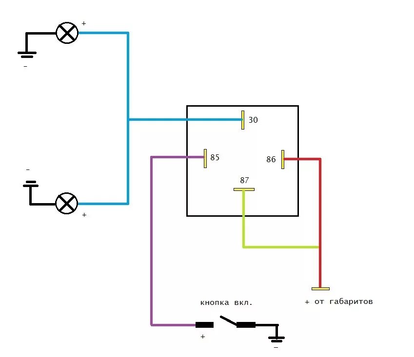 Реле 23 3787 схема подключения Американские габариты через реле+кнопку. - Lada 2113, 1,6 л, 2011 года стайлинг 