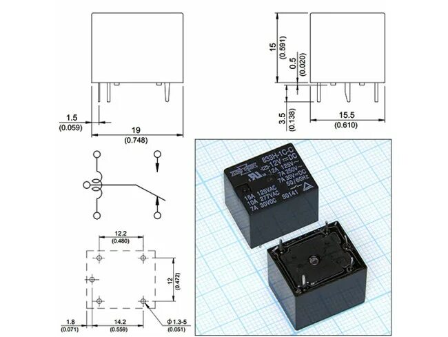 Реле 792h 1c c1 12vdc схема подключения Купить Реле 12VDC 833H-1C-C 1C 7A/250VAC в Великом Новгороде