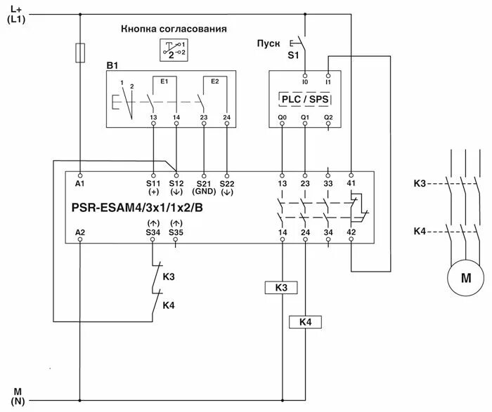 Реле безопасности схема подключения Phoenix contact 2900510 PSR-SPP- 24UC/ESAM4/3X1/1X2/B Реле безопасности