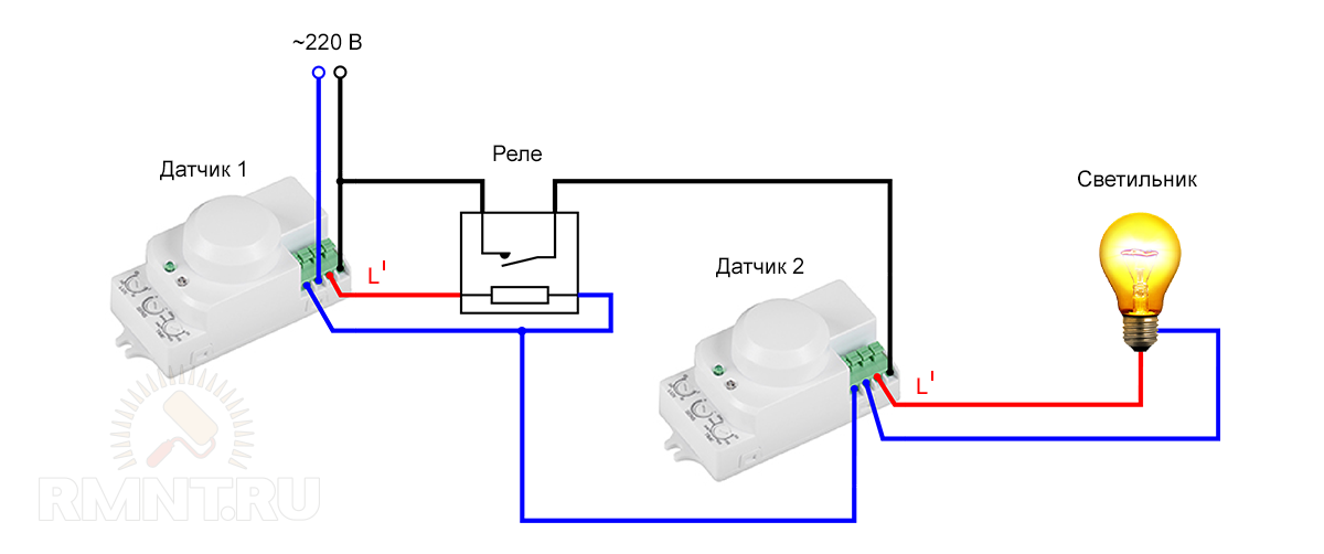 Реле движения для освещения схемы подключения Схема подключения датчика движения для освещения к прожектору или лампочке - RMN