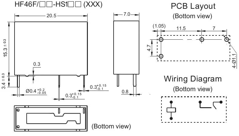 Реле hf105f 4 схема подключения Продукція - HF46F/012-H1 реле (005A@030Vdc-005A@250Vac HF46F/012-H1 HONGFA)