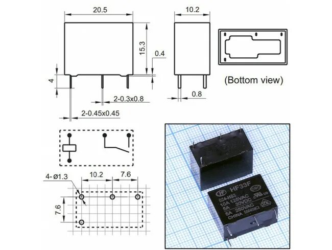 Реле hf105f 4 схема подключения Купить Реле 24VDC HF33F024-HS3 1A 5A/250VAC в Великом Новгороде