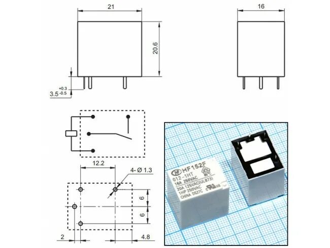 Реле hf152f схема подключения Купить Реле 12VDC HF152F/012-1HT 1A 16A/250VAC в Великом Новгороде