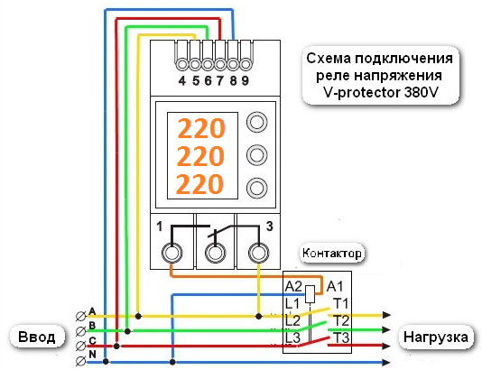 Реле контроля напряжения 1 фазное схема подключения Реле контроля напряжения VP-380V