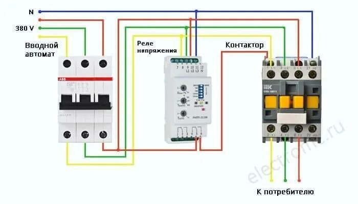 Реле контроля напряжения 1 фазное схема подключения Схема подключения реле контроля фаз 380в