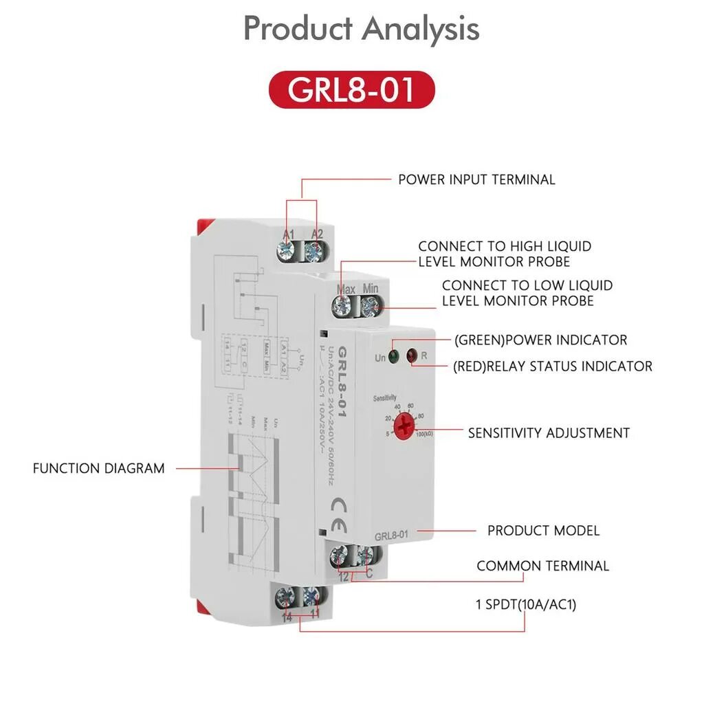 Реле контроля жидкости подключение DEWIN GRL8-01 Реле управления таймером жидкости Электронный регулятор уровня жид
