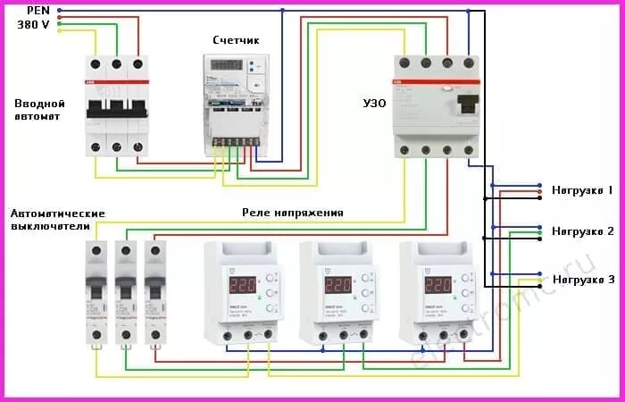 Реле напряжения и дифавтомат схема подключения Узо и реле напряжения схема подключения HeatProf.ru