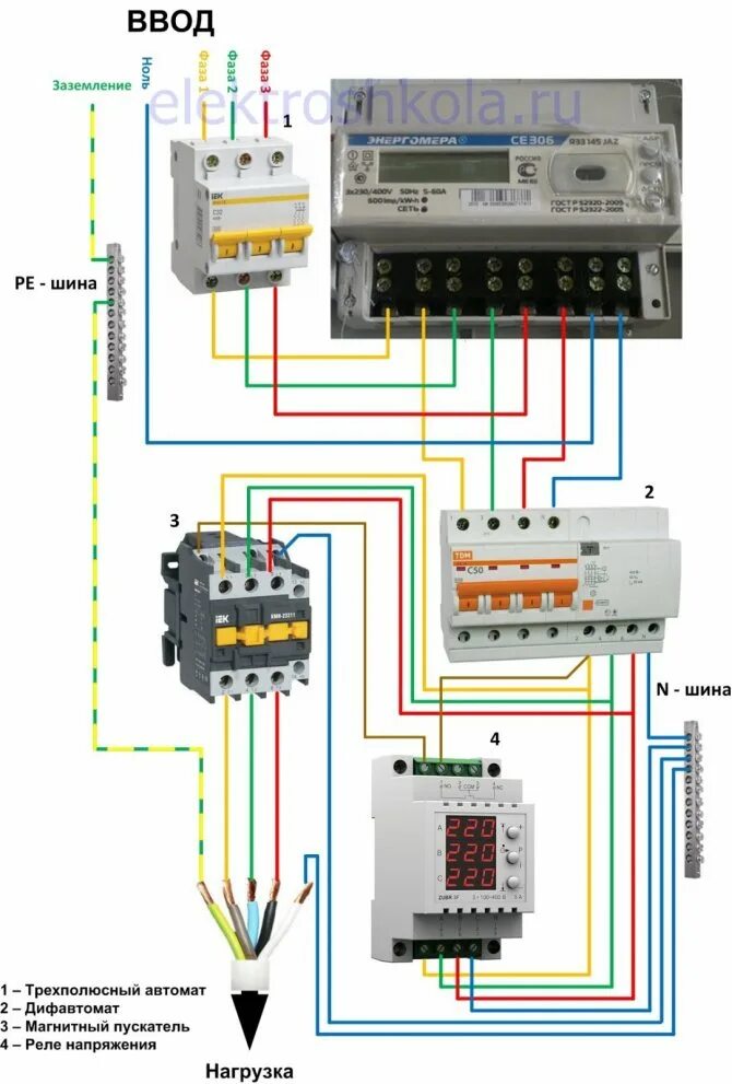 Реле напряжения трехфазное схема подключения Реле напряжения 220в для дома в щиток: схема подключения, в розетку, какое лучше