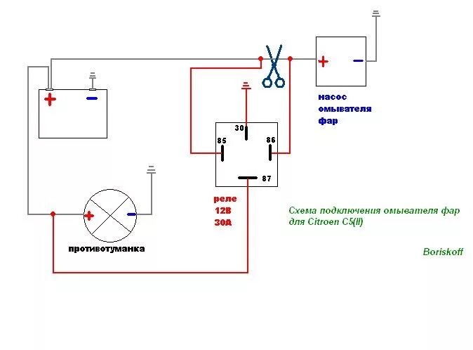 Реле омывателя фар подключение схема Развод омывателей фар и стекла - Citroen C5 (1G), 2,2 л, 2005 года электроника D