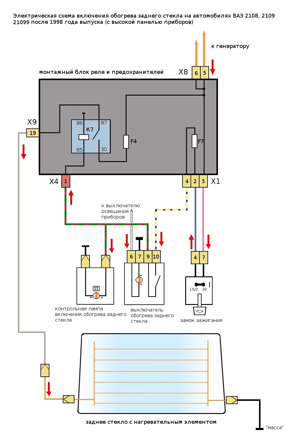 Реле подогрева заднего стекла схема подключения Подогрев зеркал - Lada 21093, 1,6 л, 2000 года электроника DRIVE2