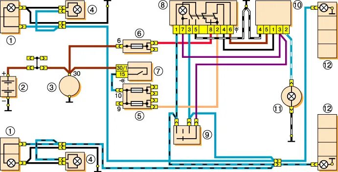Реле поворота 2106 схема подключения Ремонт ВАЗ 2106 (Жигули) : Освещение, световая и звуковая сигнализации