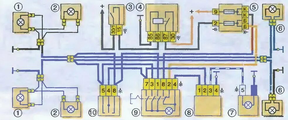 Реле поворотов нива 2121 схема подключения Схема включения габаритов автомобиля нива 21213