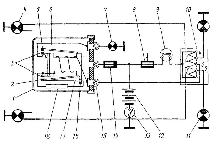 Реле поворотов урал схема подключения Сигнализация поворота и торможения автомобиля УРАЛ-375Д