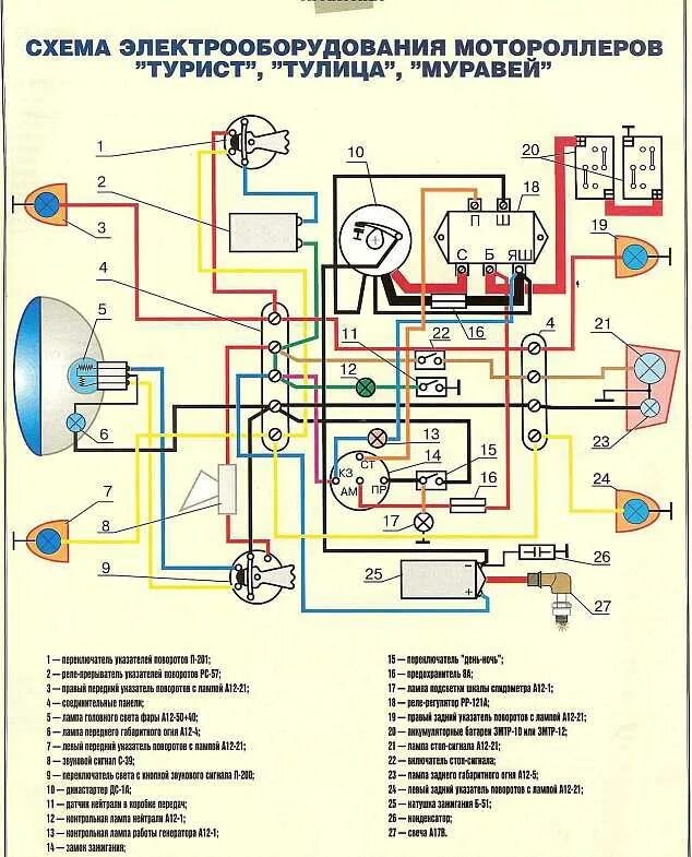 Реле регулятор муравей схема подключения Электрическая схема мотороллера Муравей