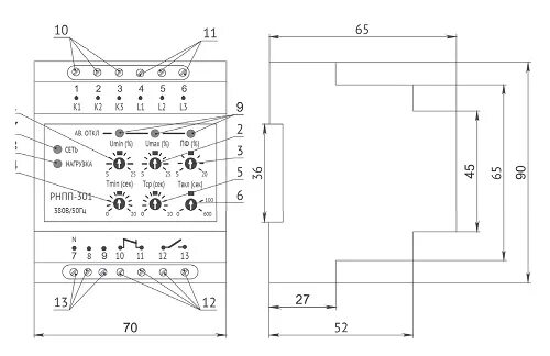 Реле рнпп 301 схема подключения Реле напряжения и контроля фаз OptiDin РНПП-301