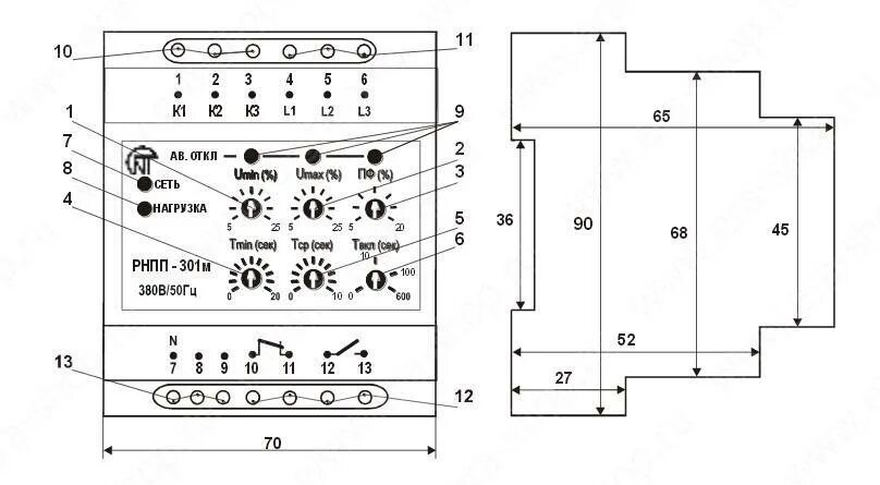 Реле рнпп 301 схема подключения Трехфазное реле напряжения РНПП-301 (00312), Трёхфазные реле напряжения, цена