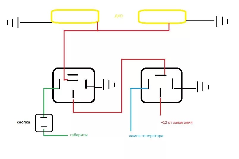 Реле с самоподхватом 12в схема подключения ДХО с возможностью дополнительного света - Lada 11113 Ока, 0,8 л, 2006 года стай