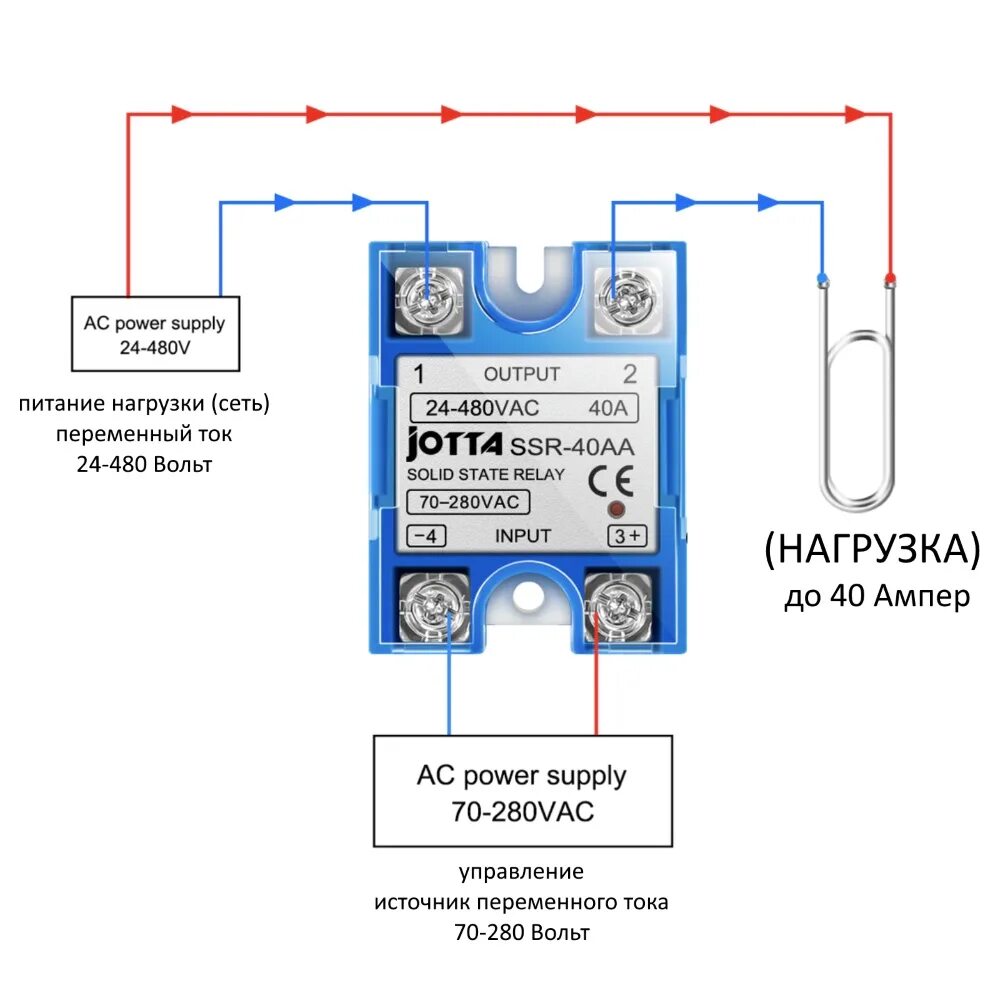 Реле ssr 40aa схема подключения Твердотельное реле SSR-40AA JOTTA (FOTEK compatible) купить в СПб за 590 руб. SM