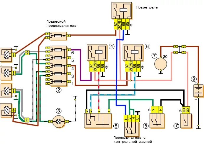 Реле света ваз 2106 схема подключения 4 фары на ближний через реле и подогрев заднего стекла. - Lada 21063, 1,3 л, 199
