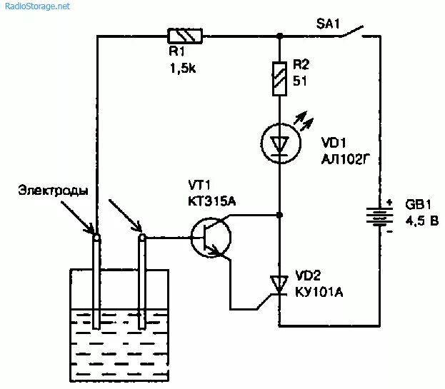 Реле уровня воды схема подключения Схема сигнализатора уровня воды в пластмассовой эмкости