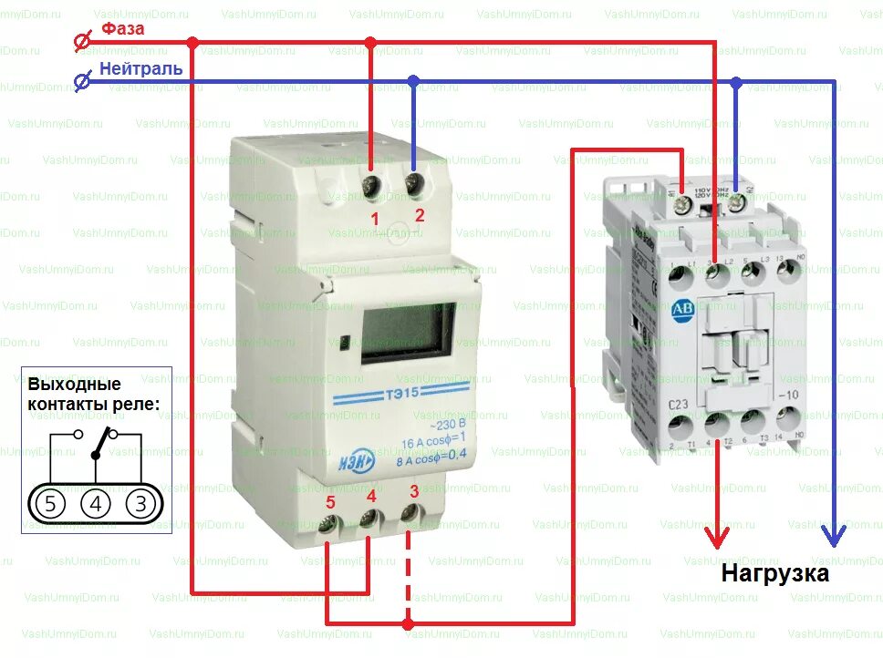 Реле времени на 220 схема подключения Подключение реле времени к магнитному пускателю, к электродвигателю, запуск на з