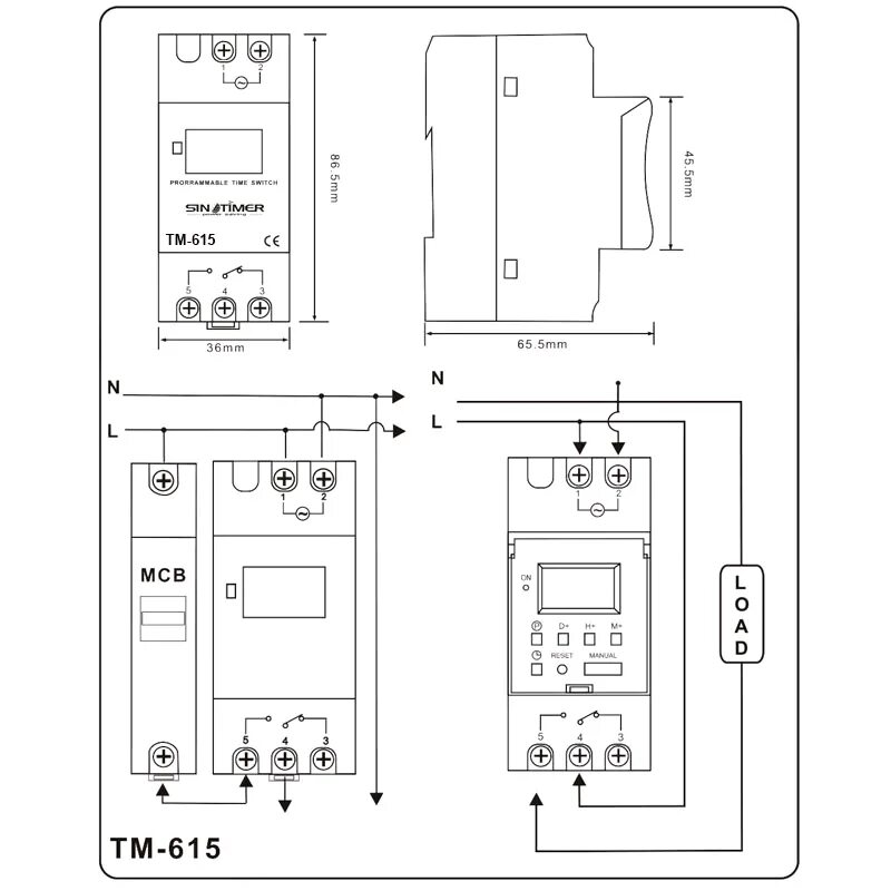 Реле времени на дин рейку схема подключения Sinotimer TM-615-2 реле времени на DIN рейку недельное 220В 16А купить в СПб за 