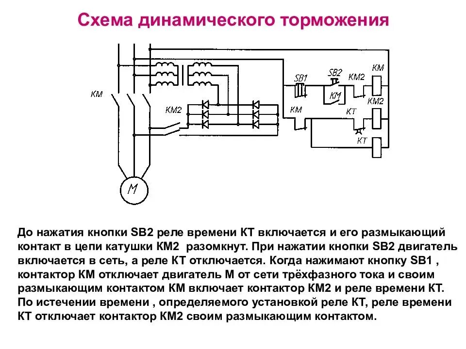 Реле времени схемы подключения электродвигателя Торможение двигателя постоянным током схема