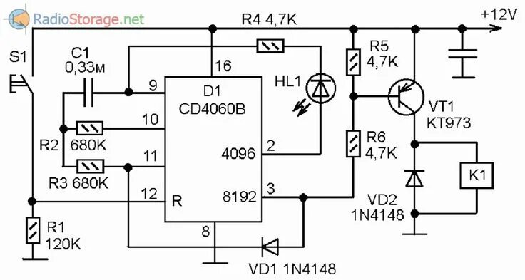 Реле времени своими руками схема Принципиальная схема самодельного таймера (реле времени) на 1 час (CD4060) Принц