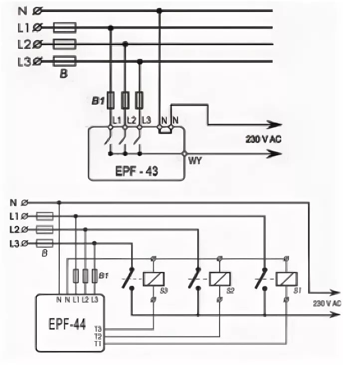 Реле выбора фаз схема подключения Реле автоматического выбора фаз EPF-43/44 - 15 Июня 2012 - ООО Электро- Джаз