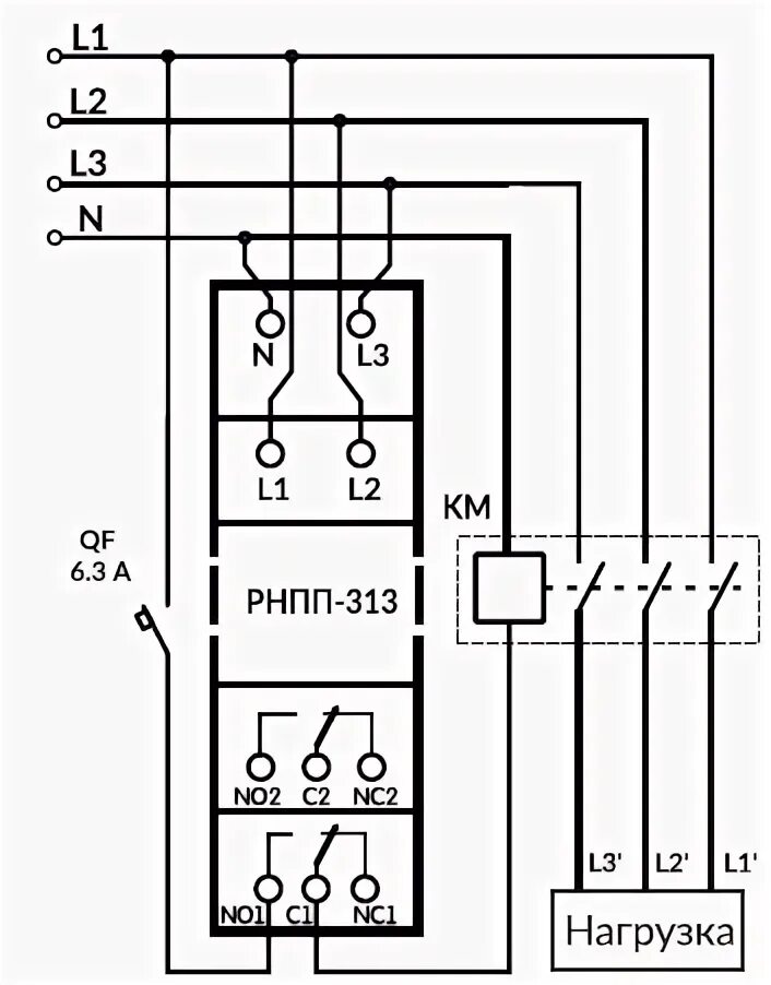 Реле выбора фаз схема подключения трехфазного Реле напряжения, перекоса и последовательности фаз РНПП-313 ООО "Новатек-Электро