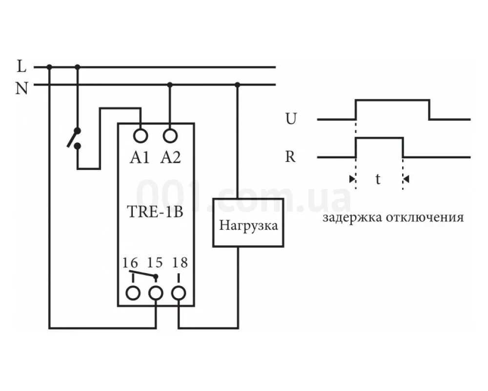 Реле задержки времени 220в схема подключения Реле времени TRE-1B 230V/AC 16A задержка отключения ETI (2470028) купить в Киеве