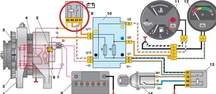 Реле зарядки ваз 2101 схема подключения Горит лампа контроля зарядки аккумулятора. - ЗАЗ 1102, 1,1 л, 1994 года электрон